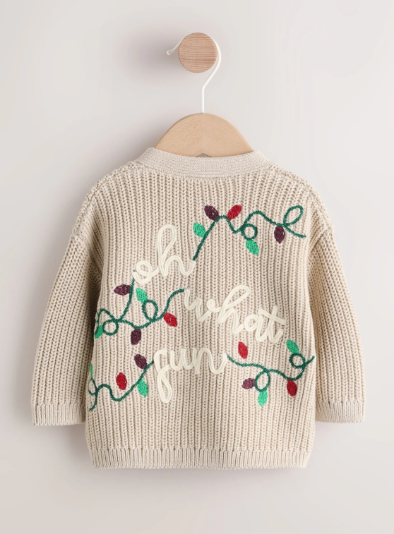 Natural Oh What Fun Christmas Baby Knitted Cardigan