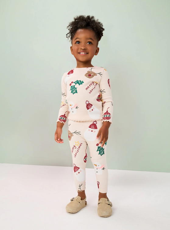 Neutral Christmas Rib Leggings