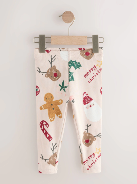 Neutral Christmas Rib Leggings