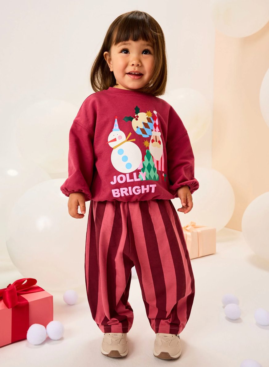 Burgundy Red Santa Long Sleeve Top and Barrel Trousers Set