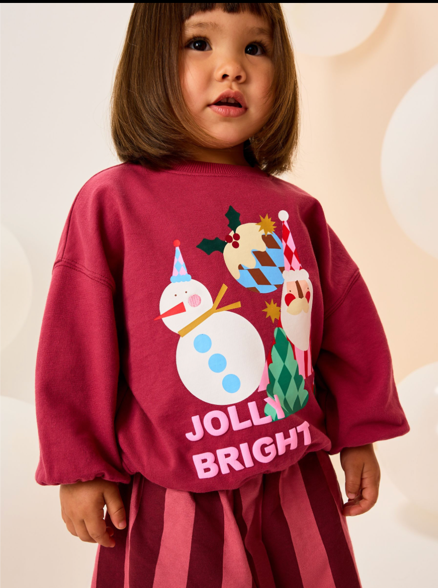 Burgundy Red Santa Long Sleeve Top and Barrel Trousers Set