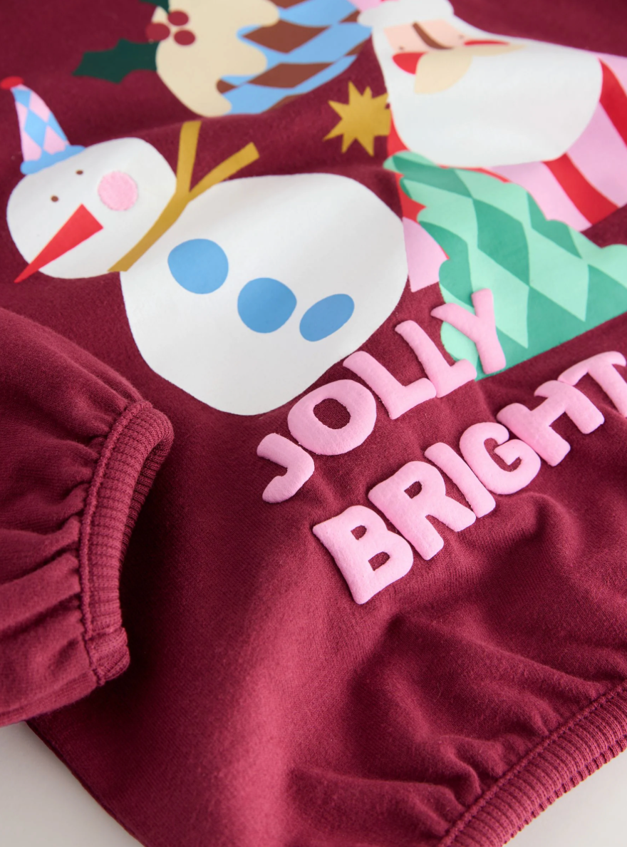 Burgundy Red Santa Long Sleeve Top and Barrel Trousers Set