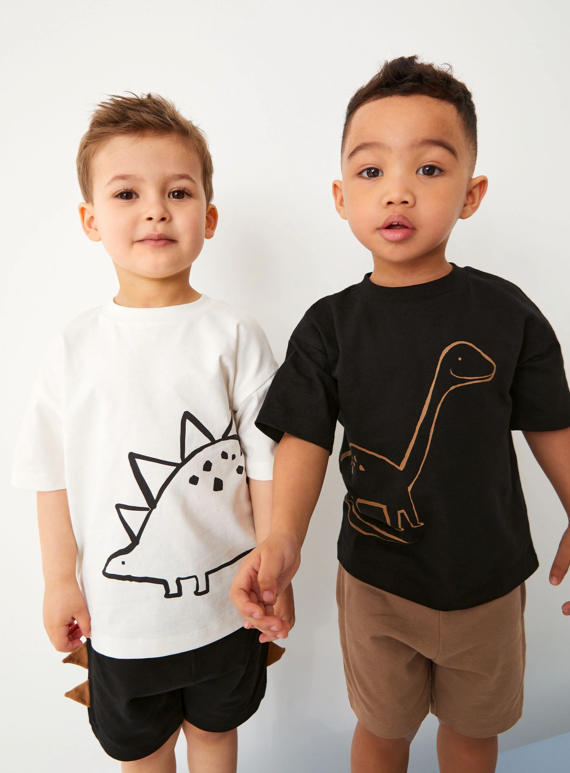 Black/Tan Dinosaur Short Sleeve T-Shirt & Shorts Set 2 Pack