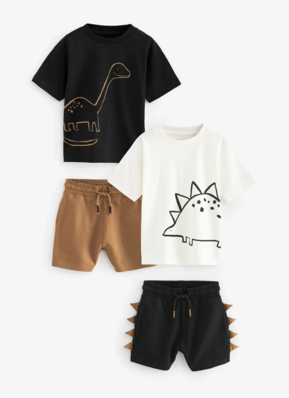 Black/Tan Dinosaur Short Sleeve T-Shirt & Shorts Set 2 Pack