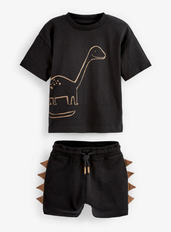 Black/Tan Dinosaur Short Sleeve T-Shirt & Shorts Set 2 Pack