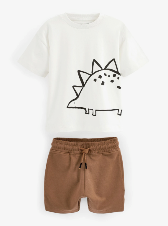 Black/Tan Dinosaur Short Sleeve T-Shirt & Shorts Set 2 Pack