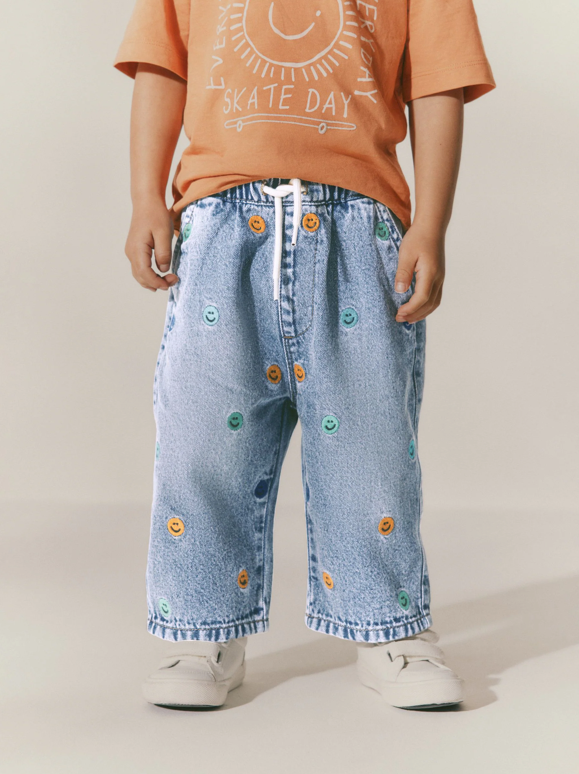 Mid Blue Embroidered 100% Cotton Denim Jeans