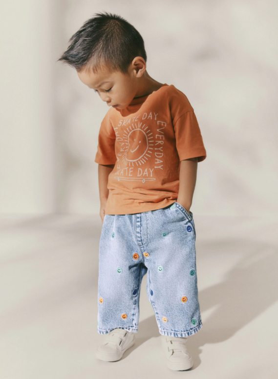 Mid Blue Embroidered 100% Cotton Denim Jeans