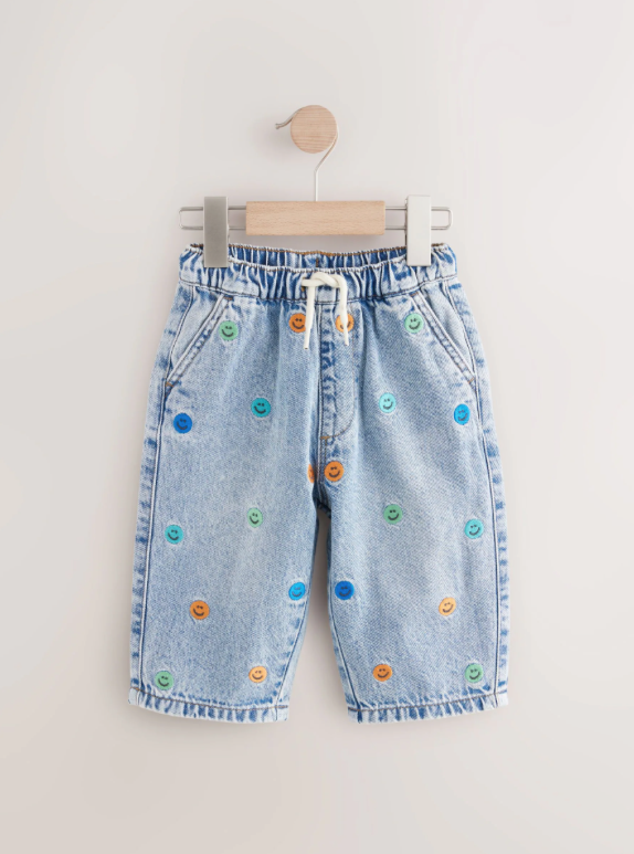 Mid Blue Embroidered 100% Cotton Denim Jeans