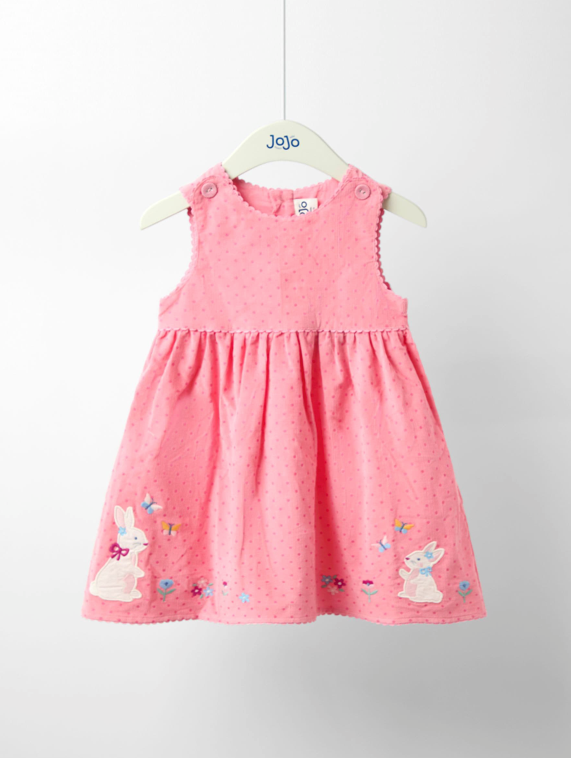 Bébé Pink Bunny Appliqué Cord Dress