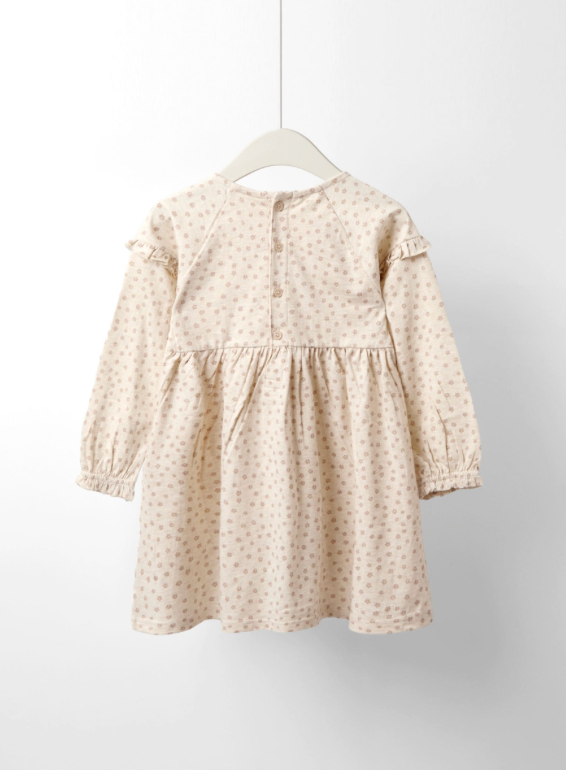 Natural Cream Guinea Pig Frill Sleeve Appliqué Dress